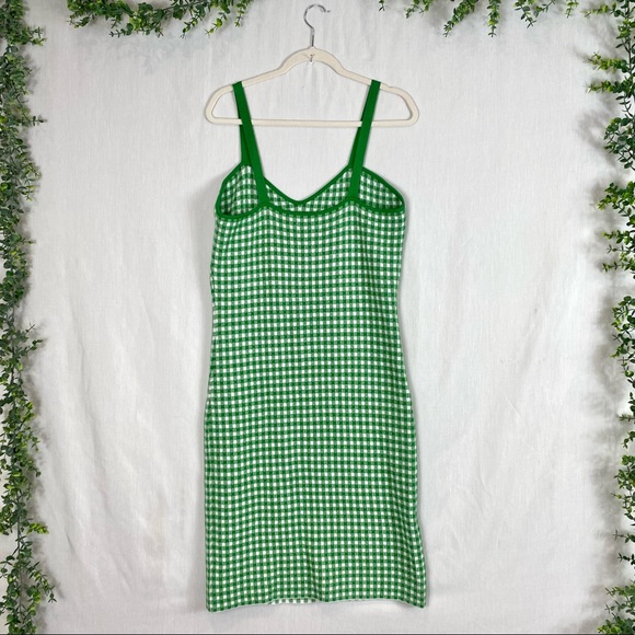 NEW Anthropologie Gingham Knit Mini Dress Green & White Check Stretch Mod Retro - Picture 5 of 12